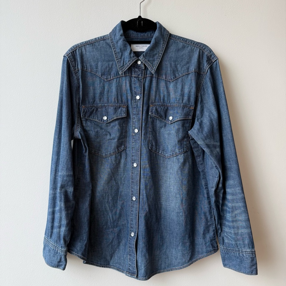 Alexa Chung for Madewell Denim Western Shirt in Vintage Wash, Size M